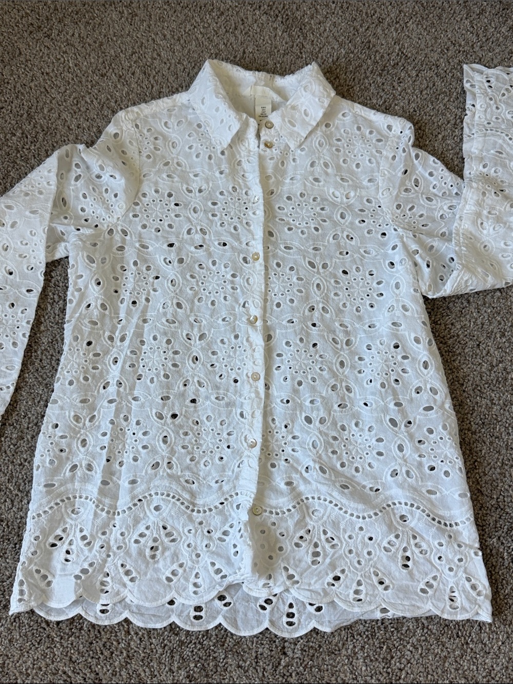 H&M White Eyelet Broderie Anglaise Button-Down Shirt